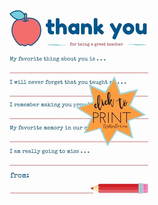 Thank You Note to Teacher Inspirational Teacher Appreciation Week Printable Thank You Note
