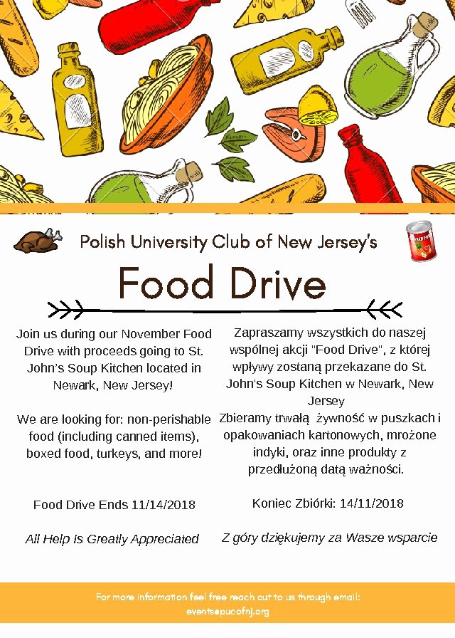 Thanksgiving Food Drive Flyer New Puc Thanksgiving Food Drive – Polish University Club Of New Jersey