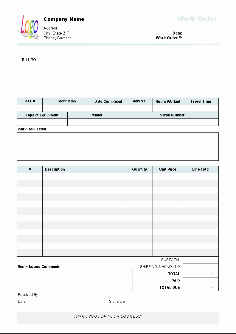 Ticket order form Template Elegant Work order Template Invoice Manager for Excel