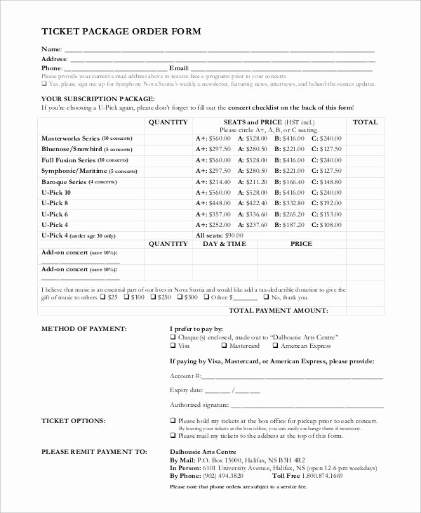Ticket order form Template Unique 12 Package order forms Free Sample Example format Download