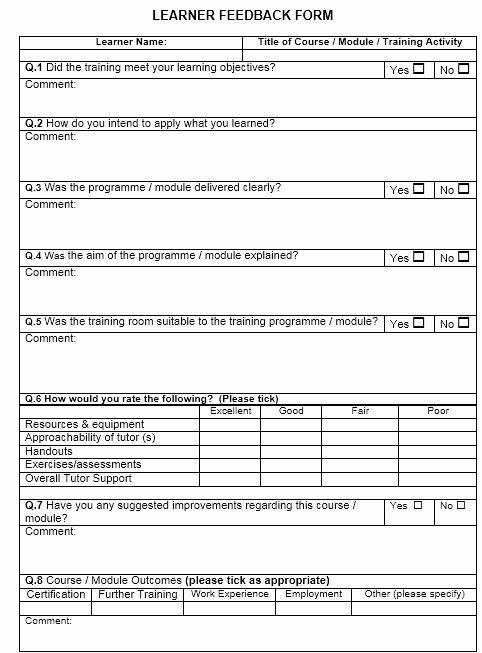Training Feedback form for Employees Awesome 13 Free Sample Training Feedback form Printable Samples