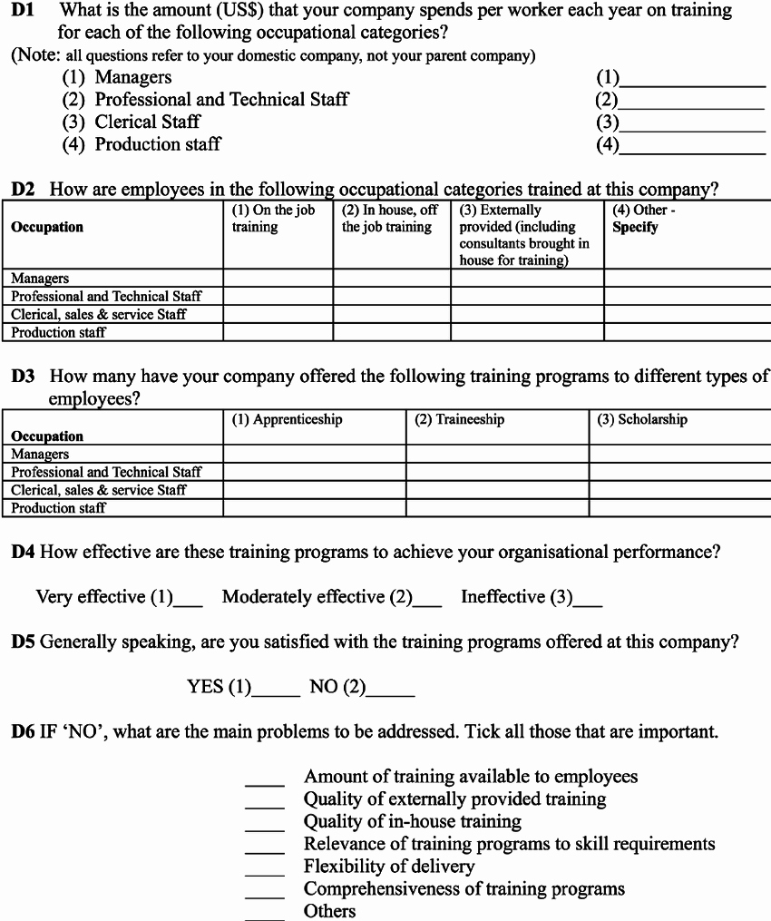 Training Feedback form for Employees Fresh Training Questions Included In the Skill Shortage and Training