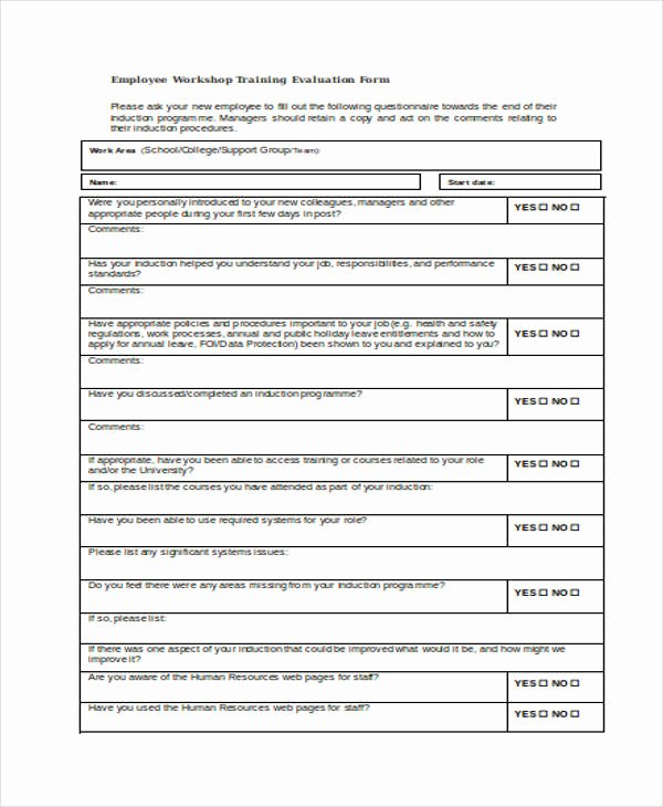 Training Feedback form for Employees Unique Free 27 Training Evaluation form Examples