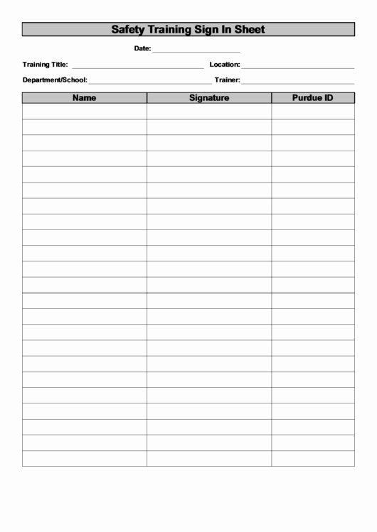 Training Sign Off Sheet Template New Safety Training Sign In Sheet Template Printable Pdf