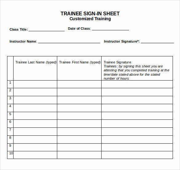 training sign in sheet example