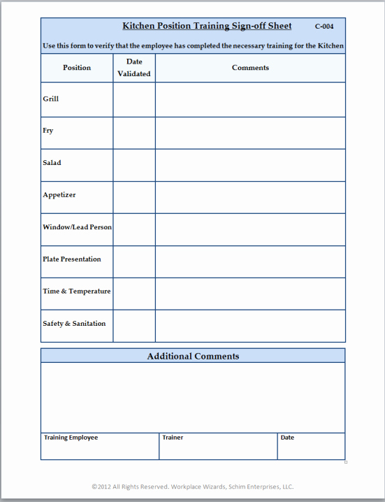 Training Sign Off Sheet Templates Inspirational New Cumberland Pennsylvania Restaurant Consultants Restaurant forms &amp; Checklists – Workplace