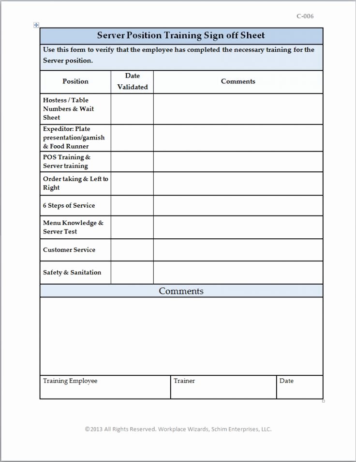 Training Sign Off Sheet Templates Lovely New Cumberland Pennsylvania Restaurant Consultants Restaurant forms &amp; Checklists – Workplace