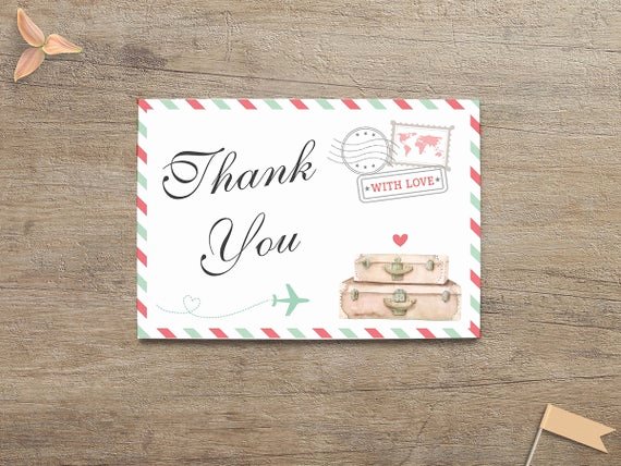 Travel themed Thank You Cards Luxury Travel Thank You Card Traveling theme Bridal Baby Shower