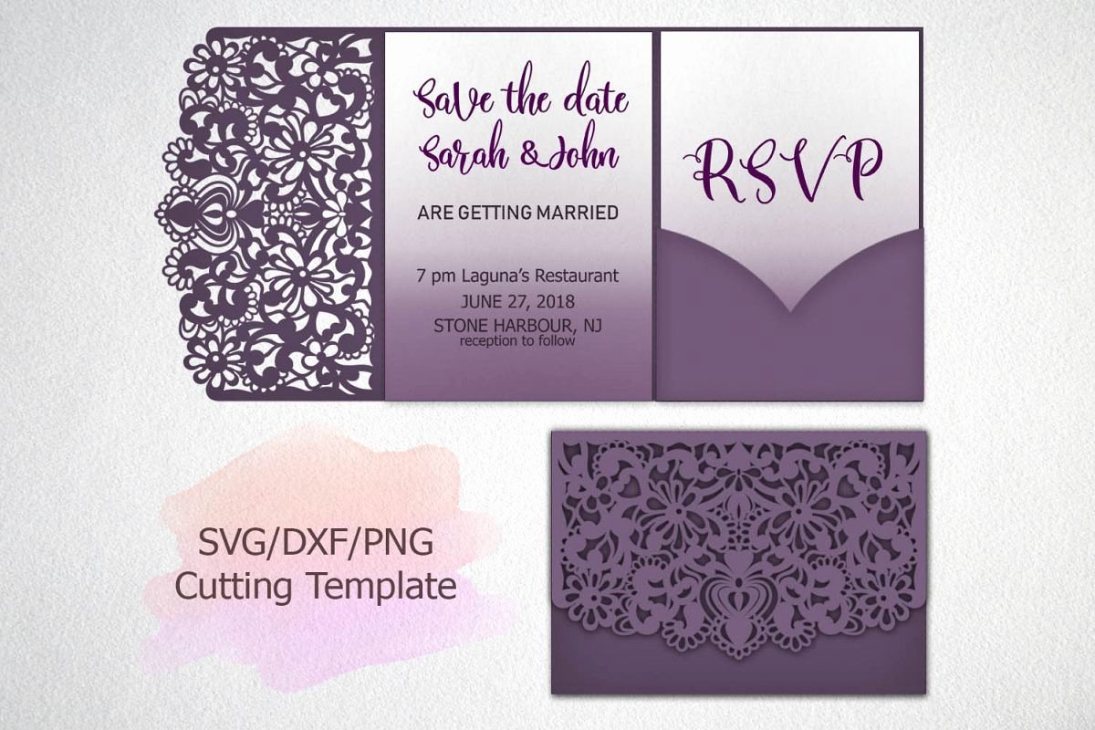 Tri Fold Wedding Invite Template New Tri Fold Wedding Invitation Lace Pocket Envelope Svg Dxf Cut