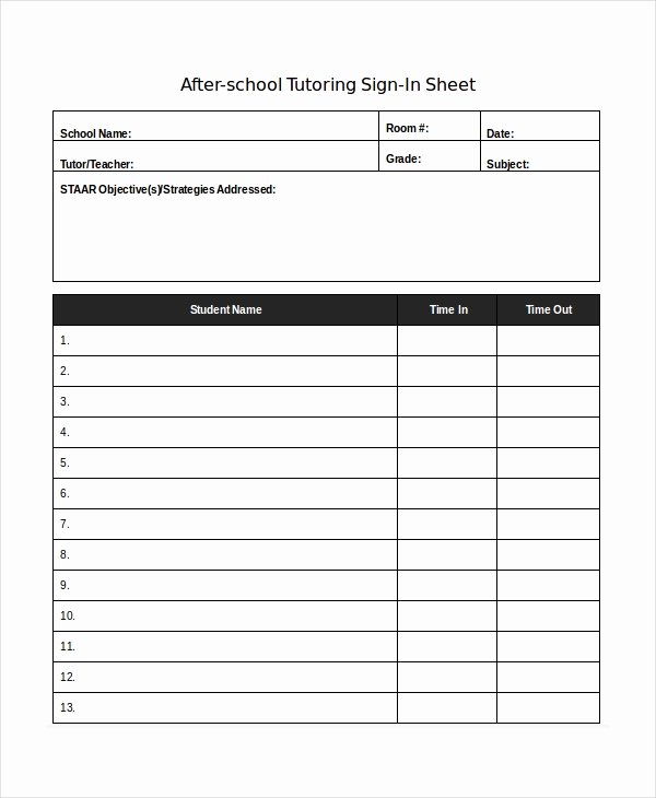 Tutoring Sign In Sheet Lovely Sign In Sheet 30 Free Word Excel Pdf Documents