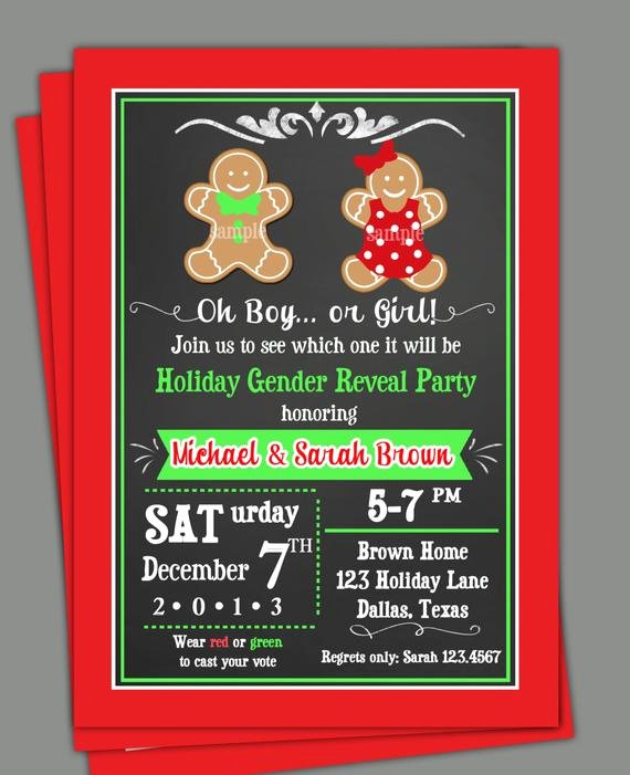 Twin Gender Reveal Invitations Elegant Christmas Gender Reveal Invitation Printable or Printed with