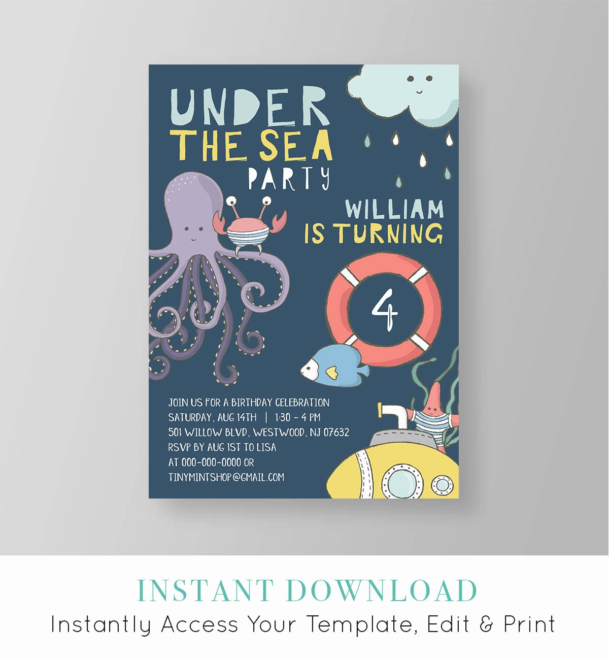 Under the Sea Invitation Templates Fresh Under the Sea Birthday Party Invitation Template Printable
