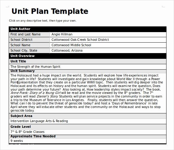 Unit Lesson Plan Template Beautiful Unit Plan Template