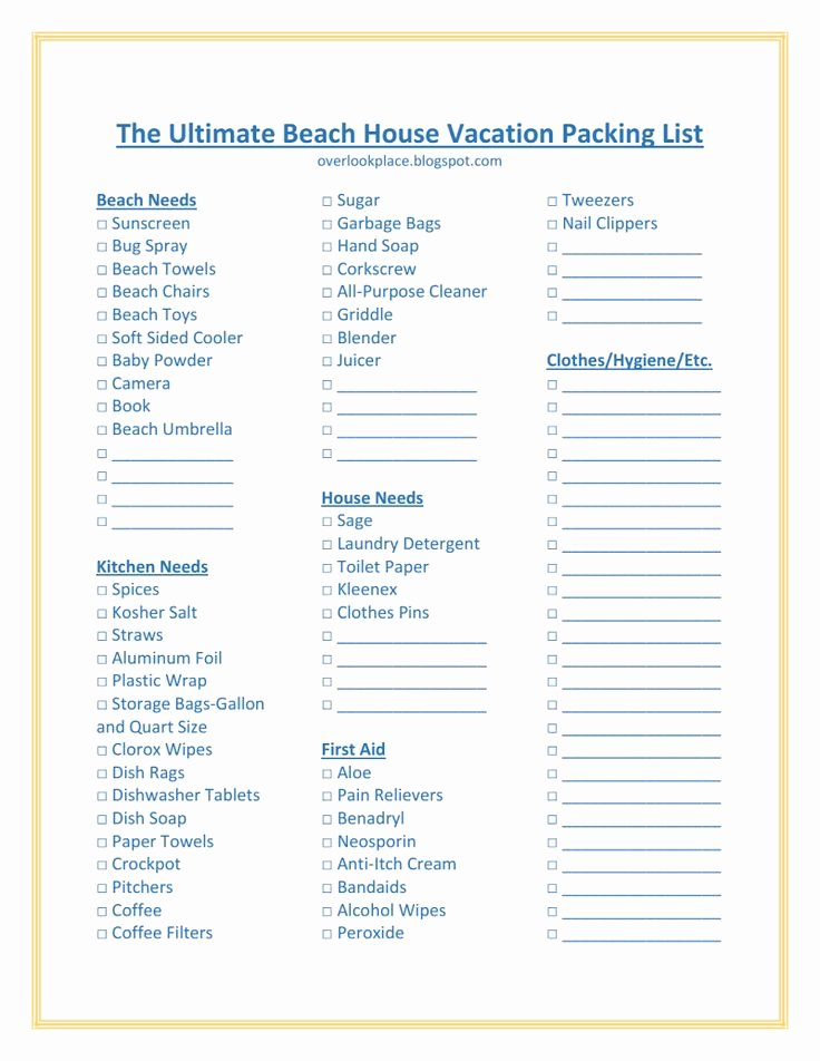 Vacation Rental Checklist Template Awesome Best 20 Packing List Beach Ideas On Pinterest
