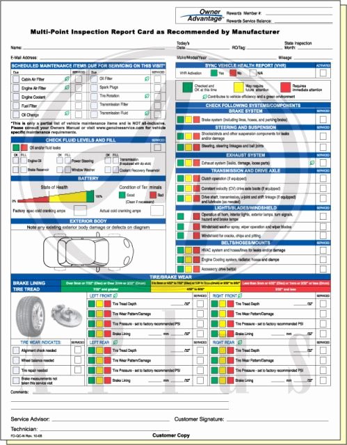 Vehicle Condition Report Template Lovely ford Multi Point Inspection Report Card 7 Cars