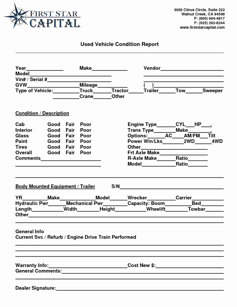 Vehicle Condition Report Template Luxury Vehicle Condition Report Templates Find Word Templates Templates