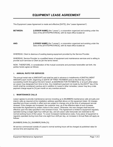 Vehicle Lease Agreement Pdf Best Of Equipment Lease Agreement Template &amp; Sample form