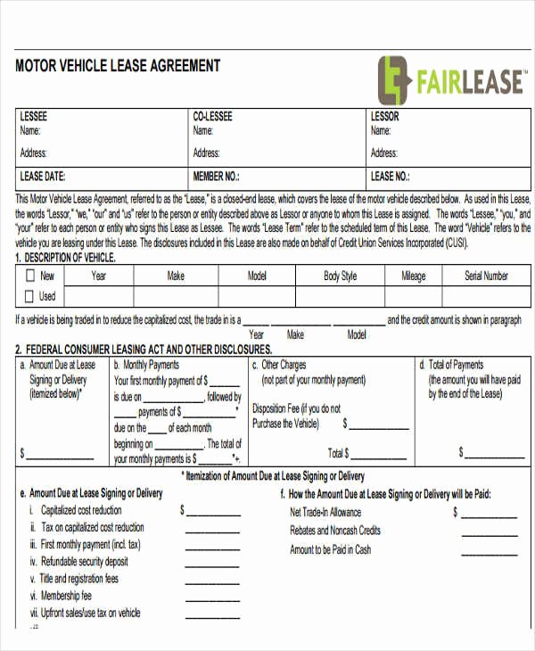 Vehicle Lease Agreement Pdf Unique 21 Printable Lease Agreement Templates Word Pdf Pages