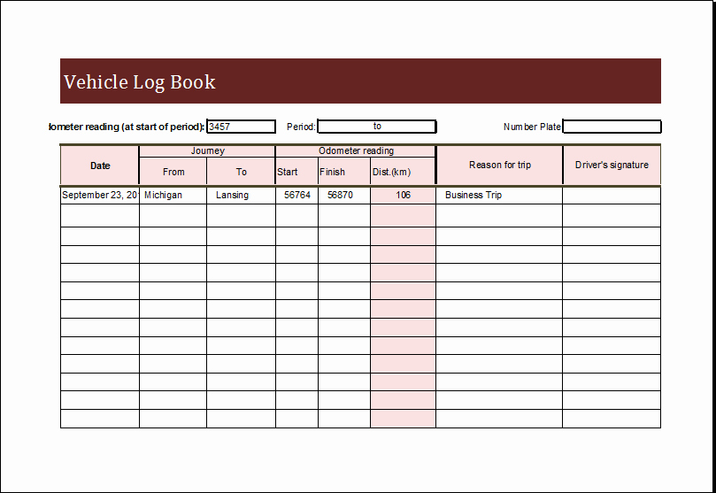 Vehicle Maintenance Log Template Awesome Vehicle Log Book Template for Ms Excel