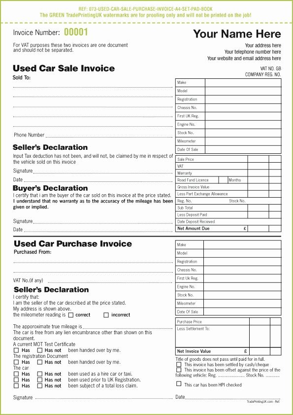 Vehicle Purchase order Template Beautiful Used Car Sales Invoice Template Uk