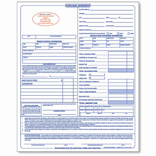 Vehicle Purchase order Template Best Of Custom Imprinted Purchase Agreement
