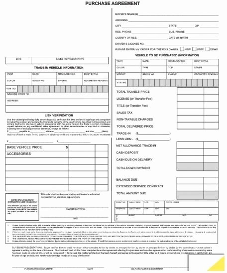 Vehicle Purchase order Template New Purchase Agreement forms 7382