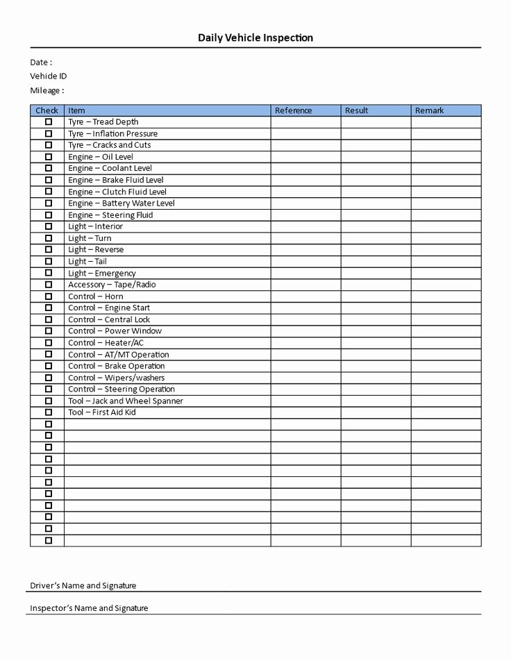 Vehicle Safety Inspection Checklist Template Awesome Daily Vehicle Inspection Checklist Download This Daily Vehicle Inspection Checklist Template
