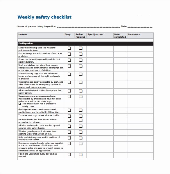 Vehicle Safety Inspection Checklist Template Beautiful Weekly Checklist Template 9 Free Samples Examples format