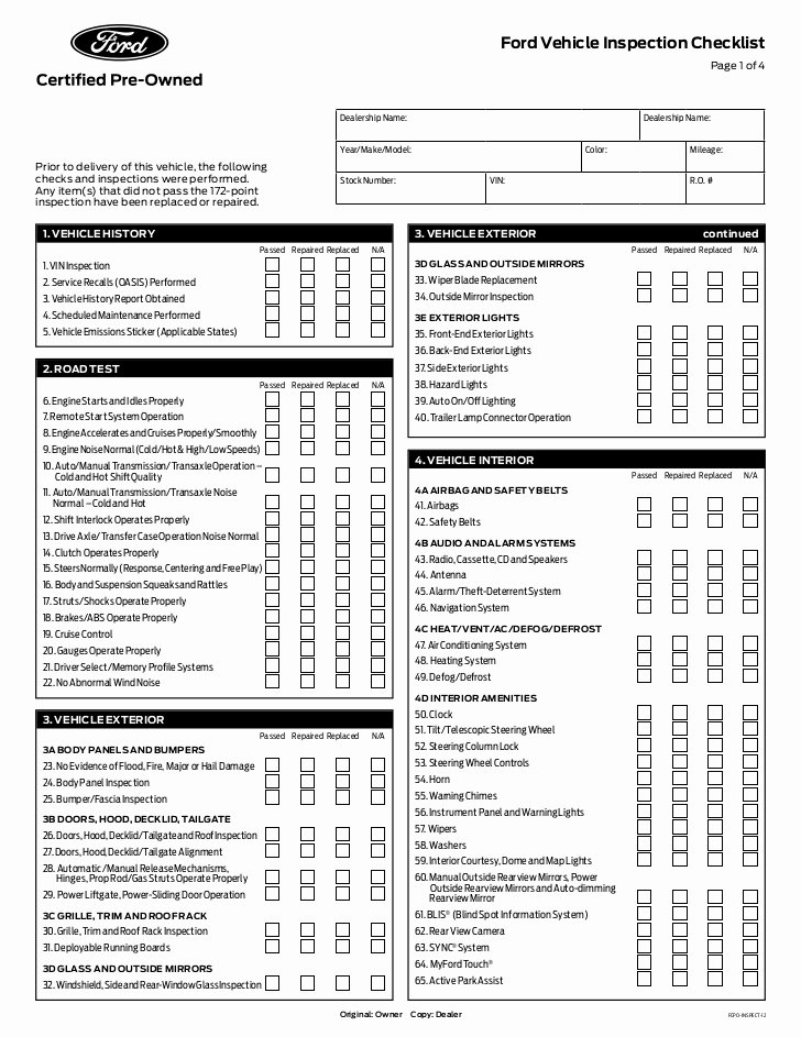 Vehicle Safety Inspection Checklist Template Inspirational ford Certified Vehicle 172 Point Inspection