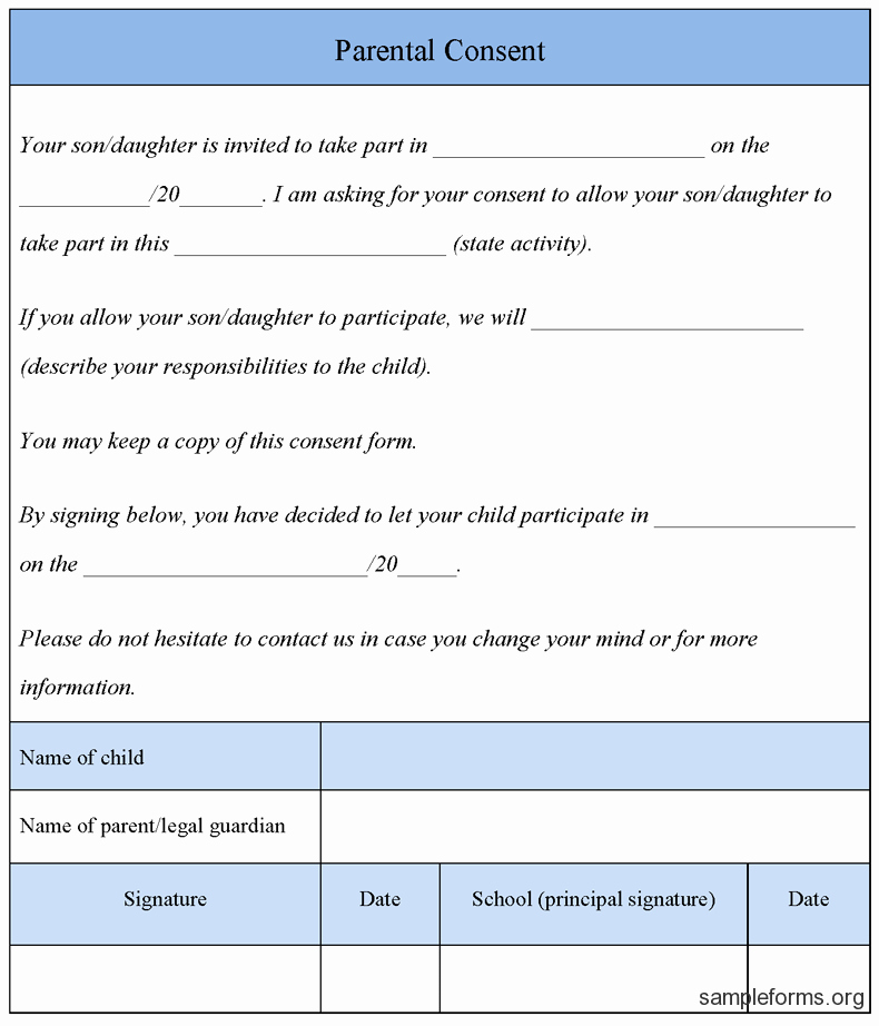 Video Consent form Template Luxury Parental Consent form Template Sample forms