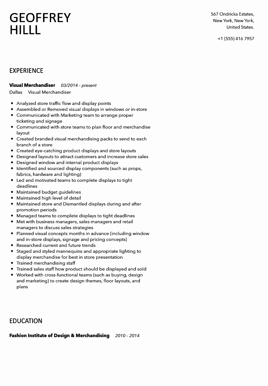 Visual Merchandising Resume Samples Awesome Visual Merchandiser Resume Sample