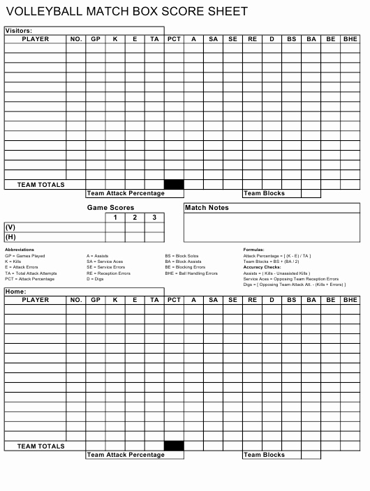 Volleyball Stat Sheets Printable Awesome Volleyball Match Box Score Sheet Template Download
