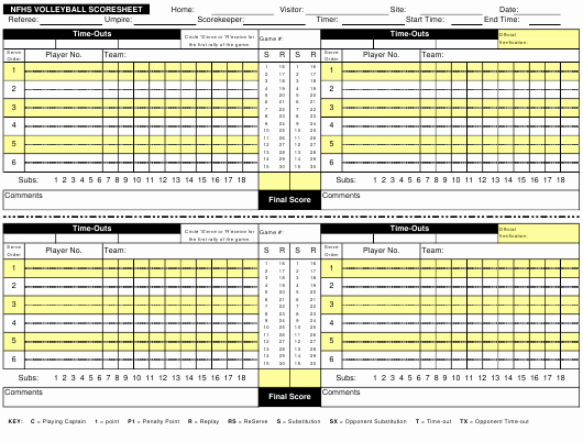 Volleyball Stat Sheets Printable Elegant Nfhs Volleyball Scoresheet Download Printable Pdf