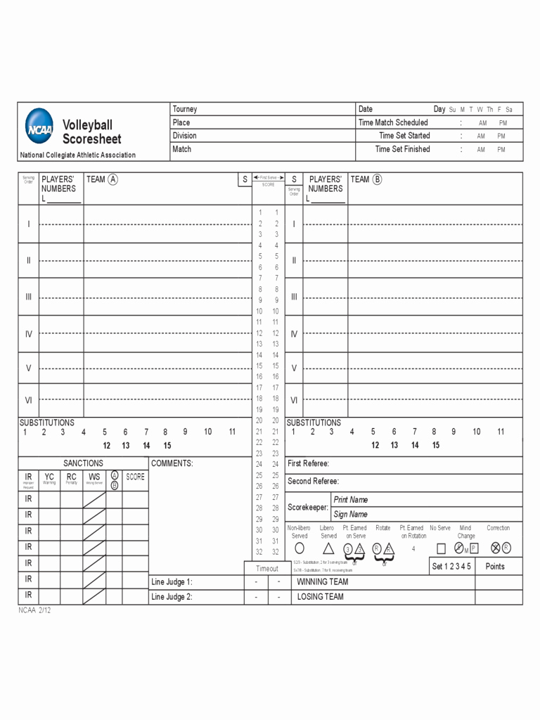 Volleyball Stat Sheets Printable Lovely 2019 Volleyball Score Sheet Fillable Printable Pdf