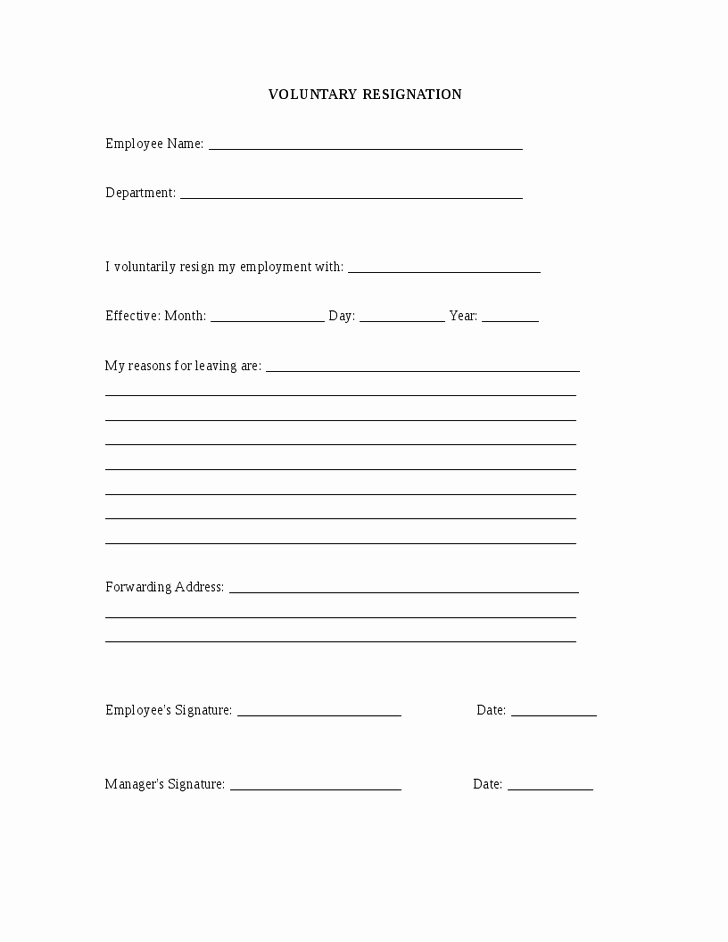 Voluntary Resignation form Template Lovely 28 Of Template Employee Quit form