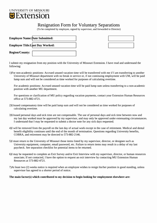 Voluntary Resignation form Template New Resignation form for Voluntary Separations Printable Pdf