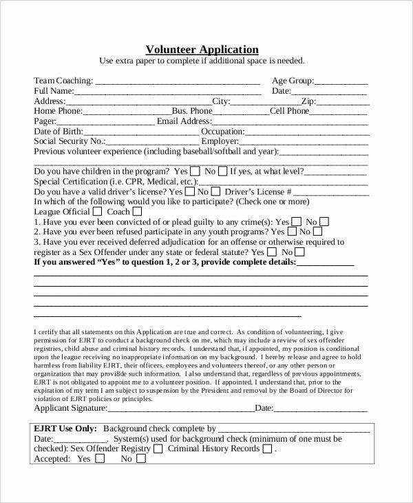 Volunteer Application form Pdf Beautiful Free 9 Volunteer Application forms In Word