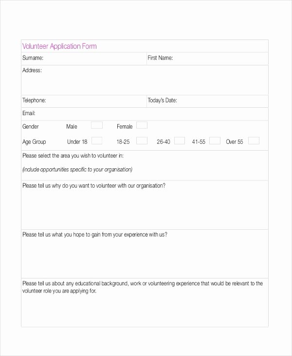 Volunteer Application form Pdf Fresh Free 9 Volunteer Application forms In Word
