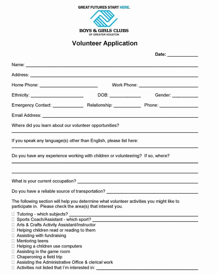 Volunteer Application form Pdf Fresh Volunteer Application Templates Word Excel Samples