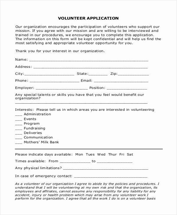 Volunteer Application form Pdf Luxury Free 9 Volunteer Application forms In Word