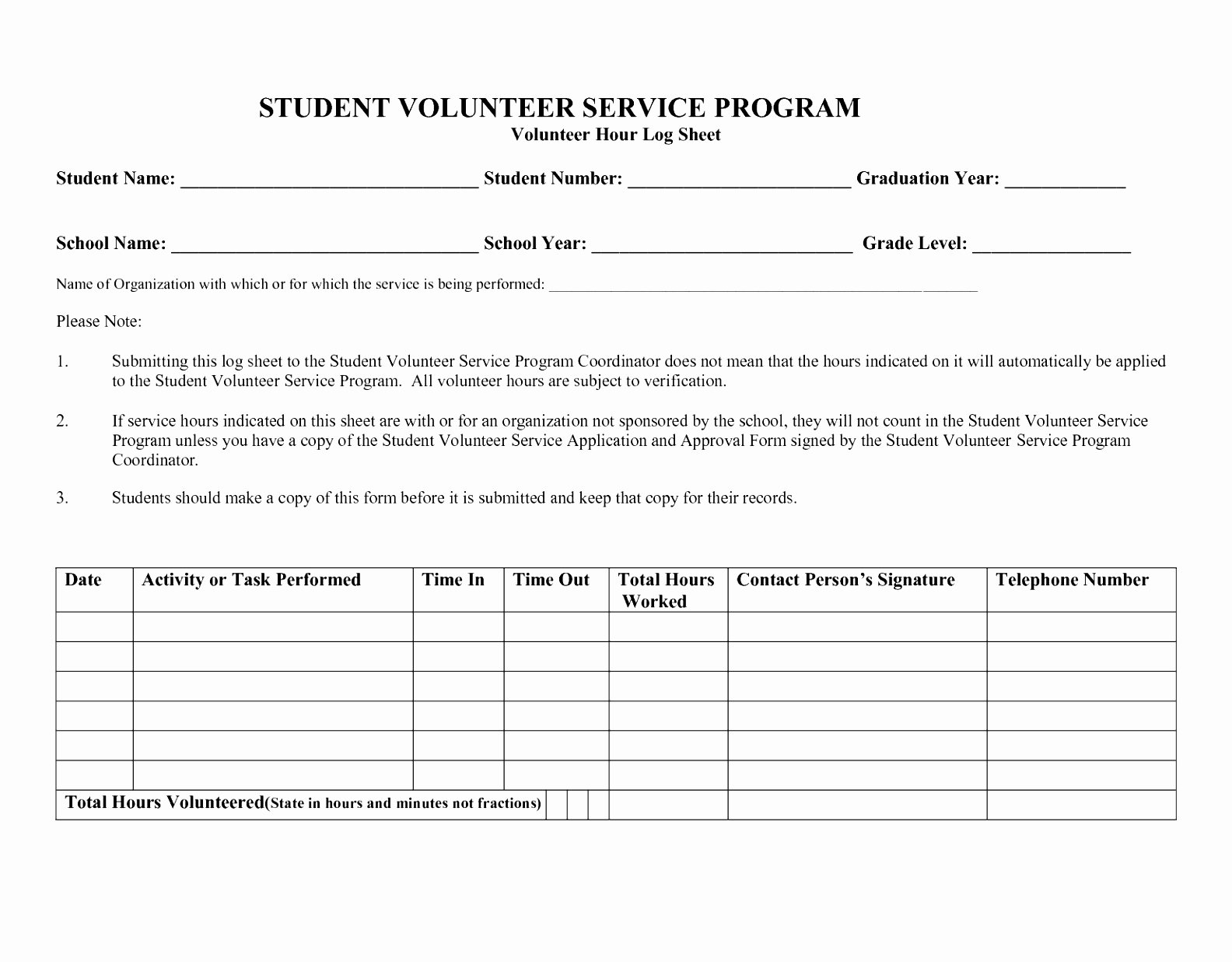 Volunteer Hours Log Template Best Of 12 Munity Service Documentation form Template Fpwte