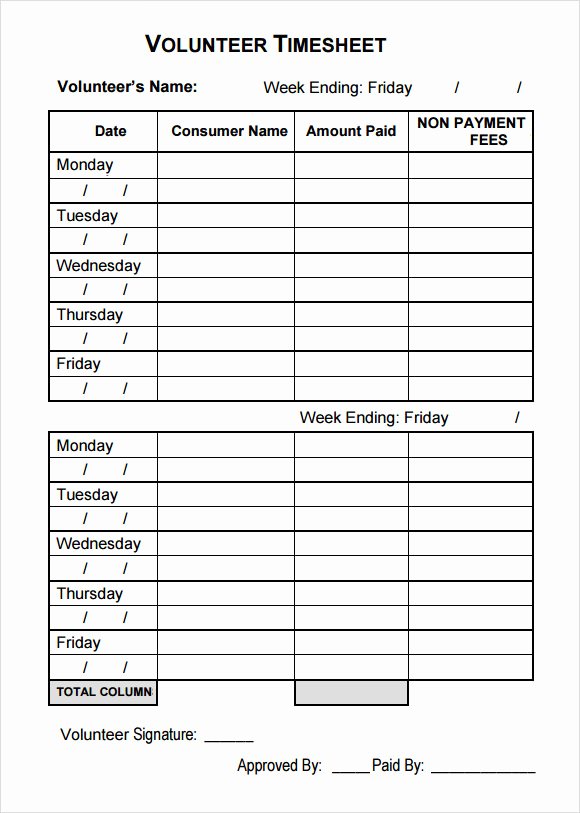 Volunteer Hours Log Template Excel New Volunteer Timesheet Template 7 Free Samples Examples format