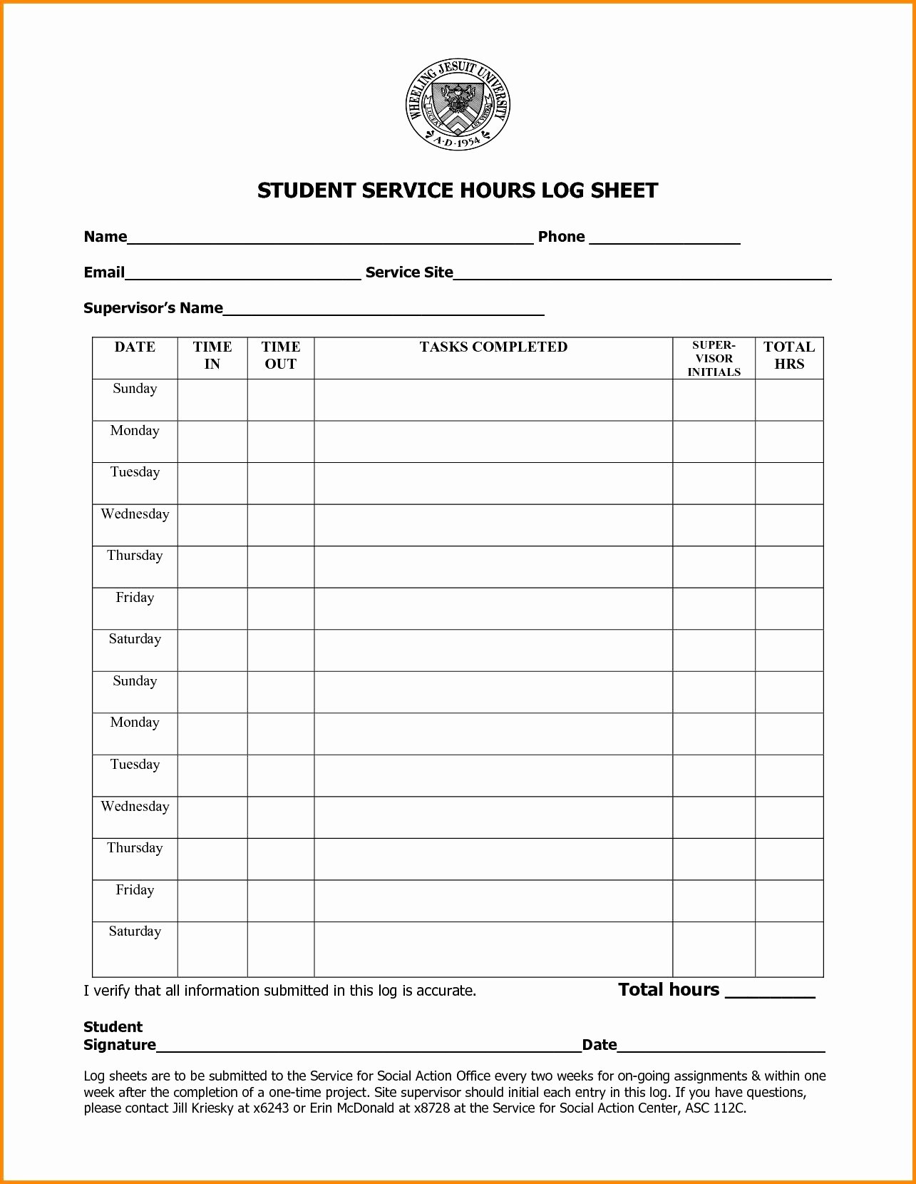 Volunteer Hours Log Template Unique 13 Unique Blank Munity Service Hours form Maotme Life Maotme Life
