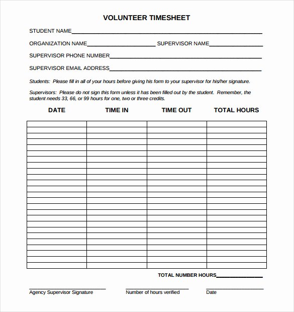 Volunteer Log Sheet Template Inspirational Volunteer Hour forms Template
