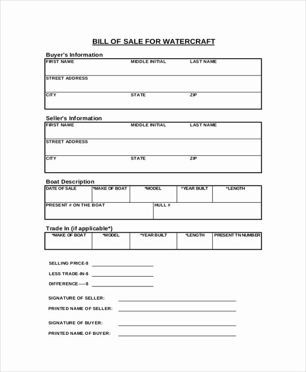 Watercraft Bill Of Sale Awesome Sample Blank Bill Of Sale 9 Examples In Pdf Word