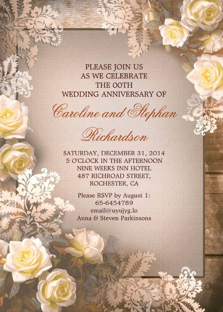 Wedding Anniversary Invitation Template Beautiful Victorian Roses Vintage Anniversary Invitations Zazzle