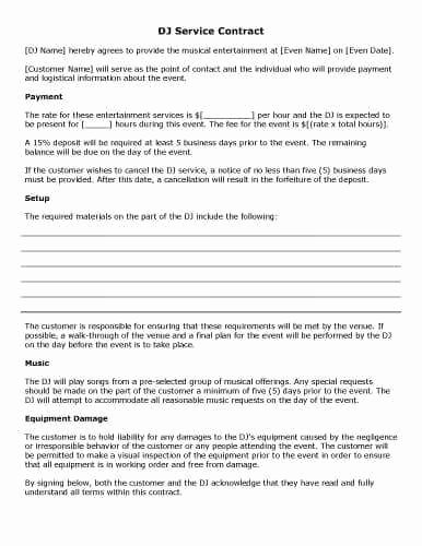 Wedding Band Contract Template Unique Dj Contract