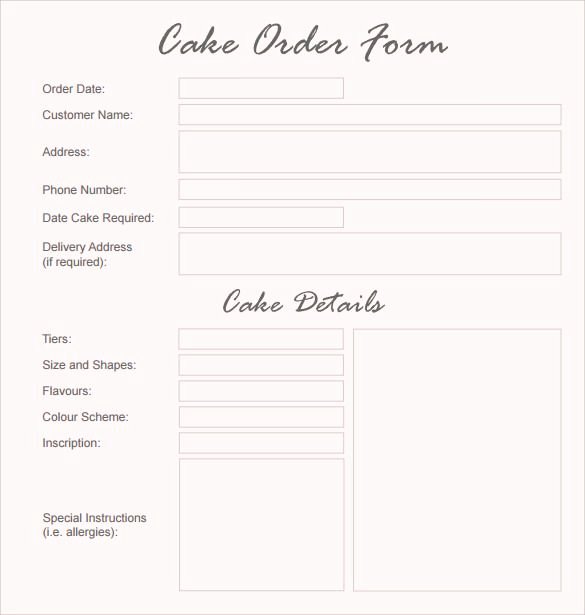 Wedding Cake order form Best Of Cake order form Template Pdf