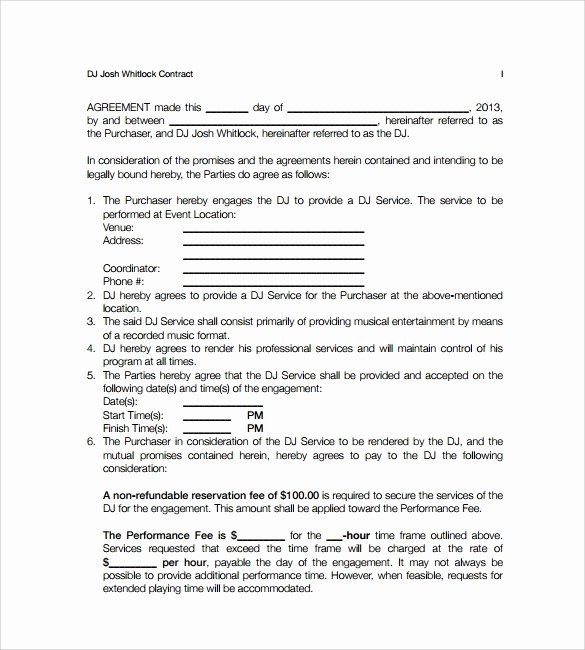 Wedding Dj Contract Pdf Inspirational Dj Contract 12 Download Documents In Pdf