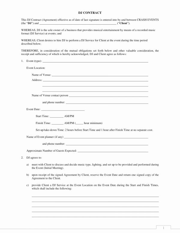 Wedding Dj Contract Pdf Lovely 12 Dj Service Contract Template Pdf Word